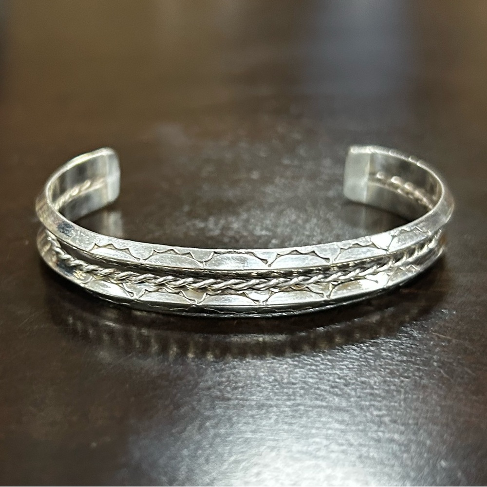 Vintage Navajo hand stamped silver twisted wire bracelet